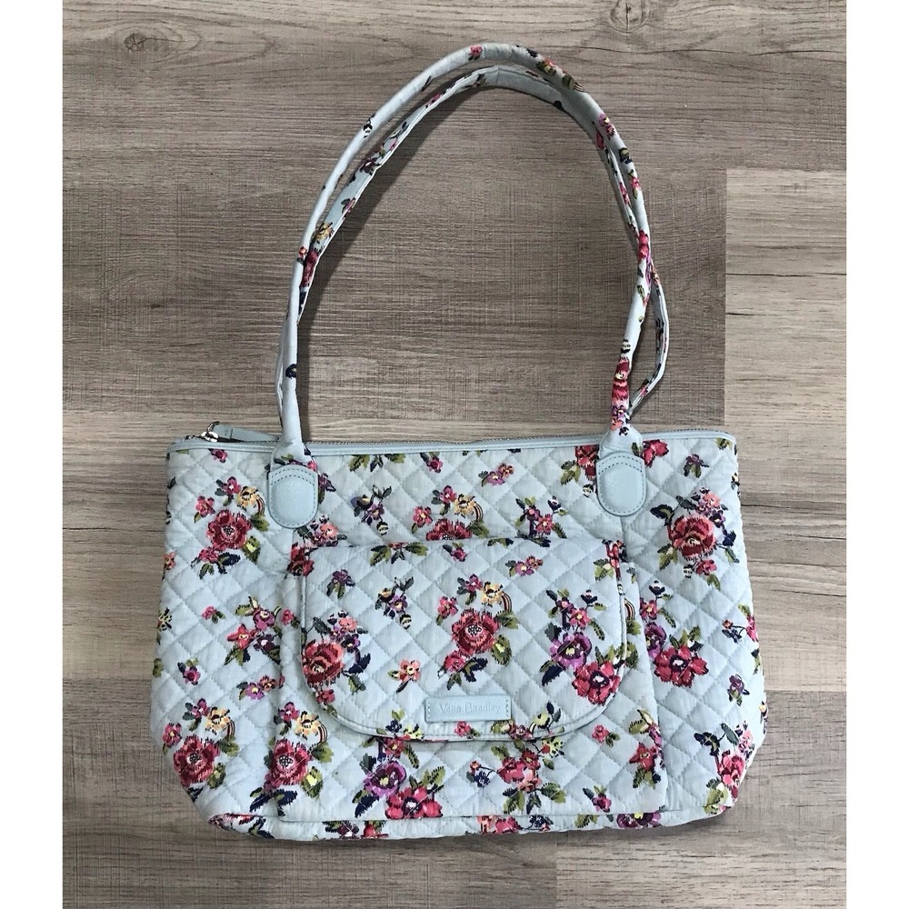 Vera Bradley Carson East West Blue Handbag Purse Water Bouquet Floral Pattern